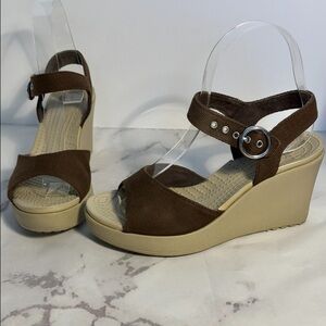 CROCS Brown and Beige Wedges